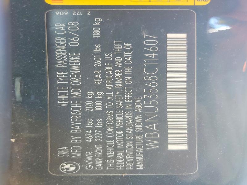 Продажа на аукционе авто 2008 Bmw 528, vin: WBANU53568C114607, номер лота: 47292266