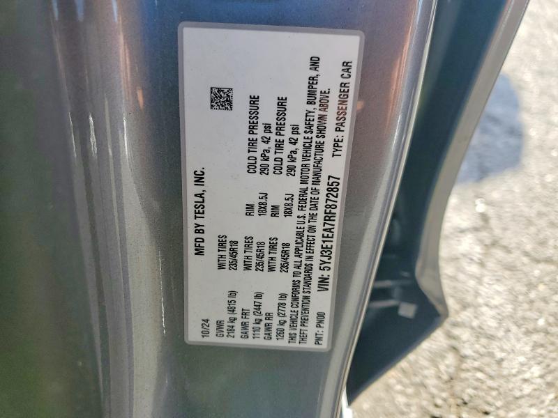 Aukcja sprzedaży 2024 Tesla Model 3, vin: 5YJ3E1EA7RF872857, numer aukcji: 45929996