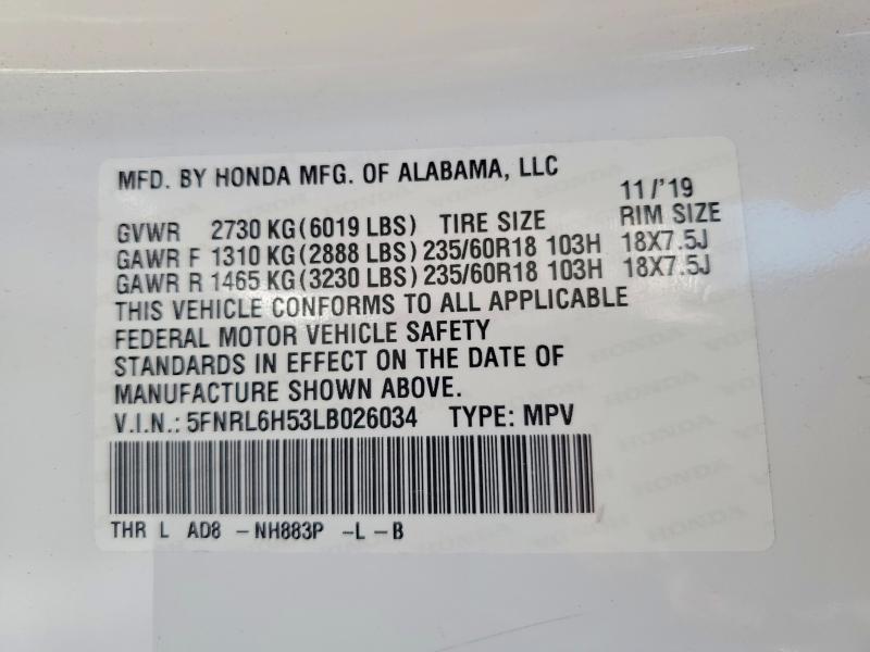 Продажа на аукционе авто 2020 Honda Odyssey, vin: 5FNRL6H53LB026034, номер лота: 45467566
