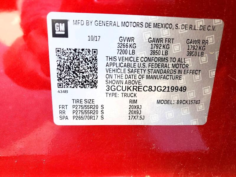 Aukcja sprzedaży 2018 Chevrolet Silverado, vin: 3GCUKREC8JG219949, numer aukcji: 46442716