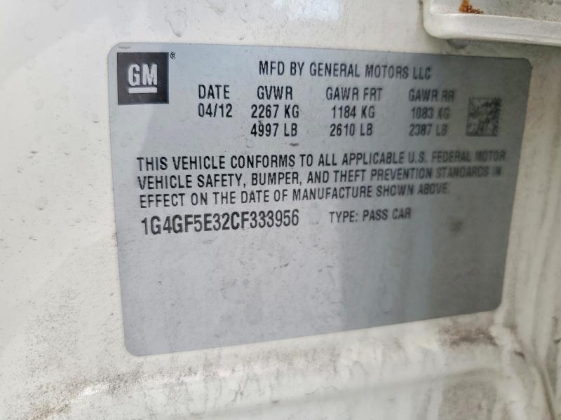 46704476 :رقم المزاد ، 1G4GF5E32CF333956 vin ، 2012 Buick Lacrosse مزاد بيع