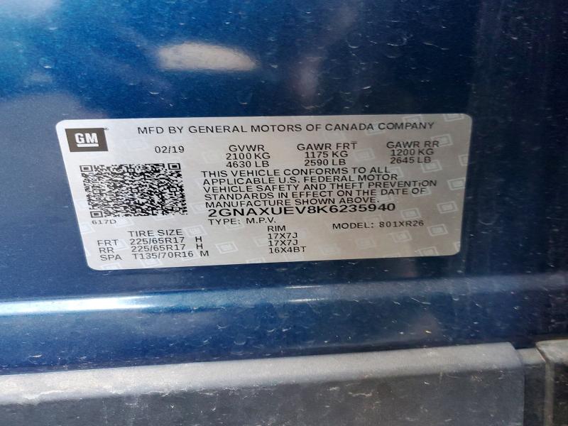 Продаж на аукціоні авто 2019 Chevrolet Equinox, vin: 2GNAXUEV8K6235940, номер лоту: 46669416