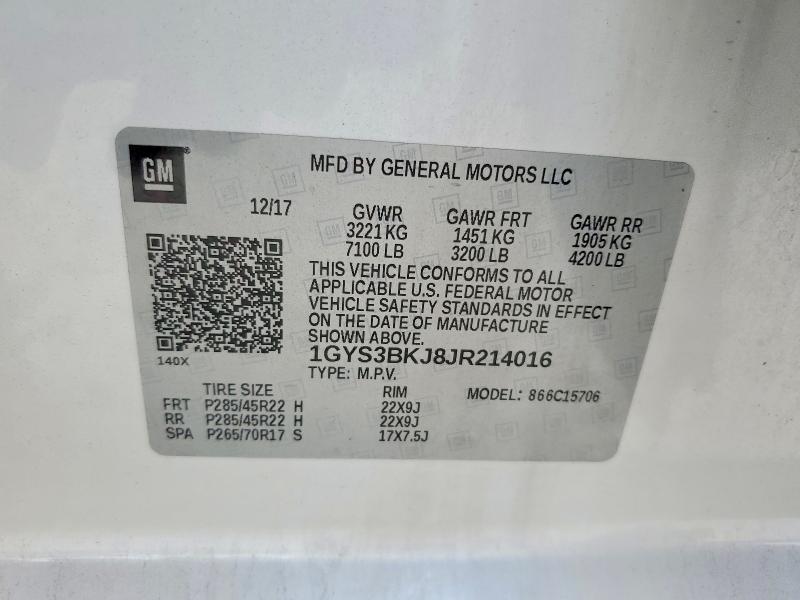 47931846 :رقم المزاد ، 1GYS3BKJ8JR214016 vin ، 2018 Cadillac Escalade مزاد بيع
