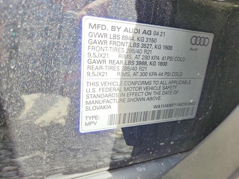 Продажа на аукционе авто 2021 Audi Sq7, vin: WA1VWBF71MD036633, номер лота: 47990276