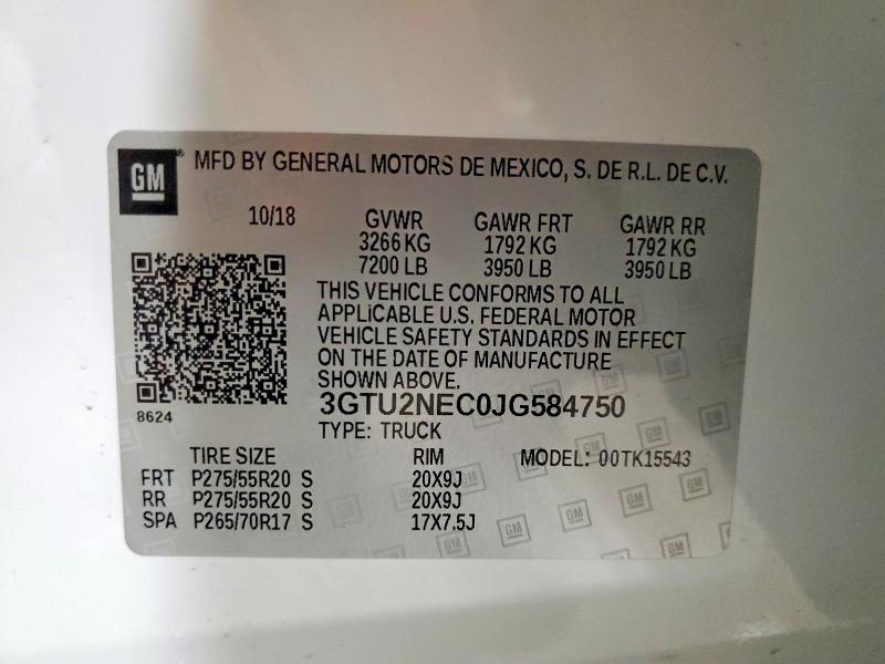 Продаж на аукціоні авто 2018 Gmc Sierra, vin: 3GTU2NEC0JG584750, номер лоту: 79657195