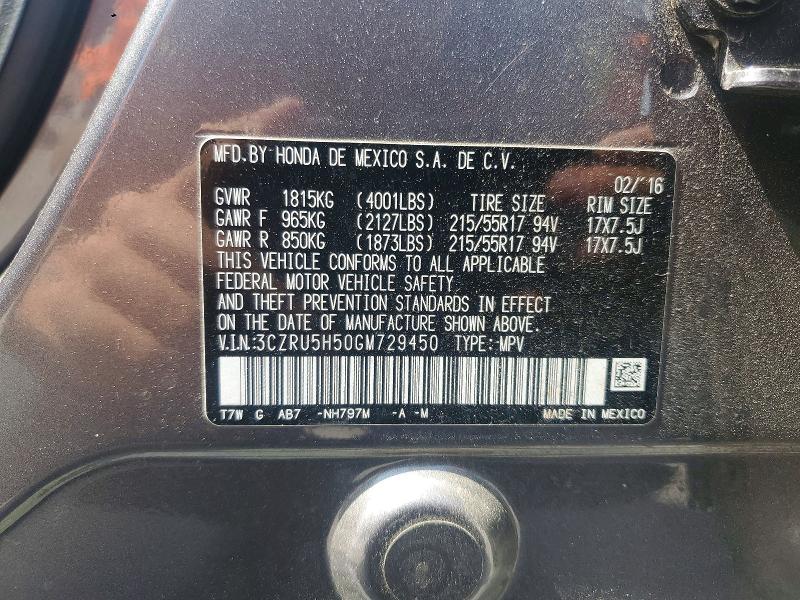 47636376 :رقم المزاد ، 3CZRU5H50GM729450 vin ، 2016 Honda Hr-v مزاد بيع