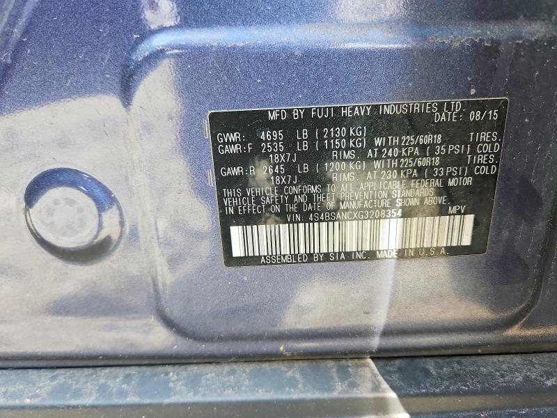 Продаж на аукціоні авто 2016 Subaru Outback, vin: 4S4BSANCXG3208354, номер лоту: 48214176
