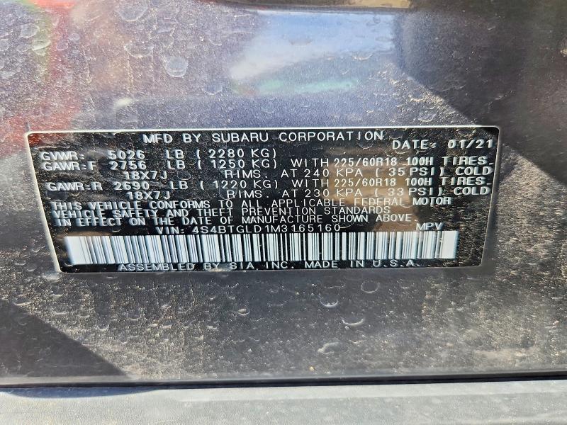 46521386 :رقم المزاد ، 4S4BTGLD1M3165160 vin ، 2021 Subaru Outback مزاد بيع