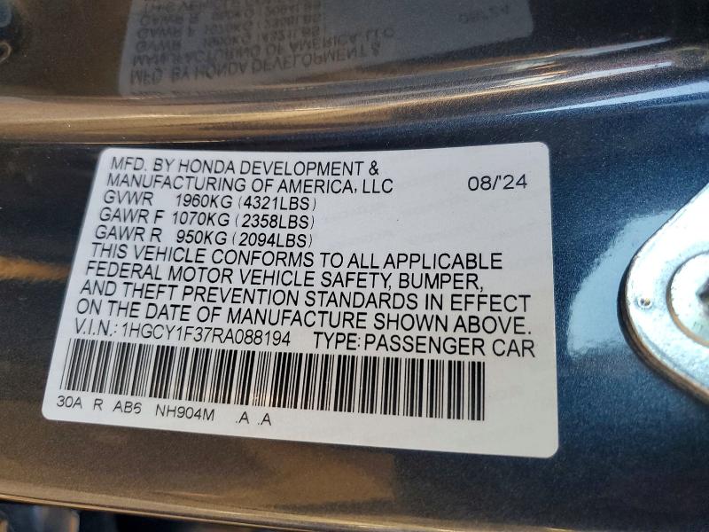 Aukcja sprzedaży 2024 Honda Accord, vin: 1HGCY1F37RA088194, numer aukcji: 46224976