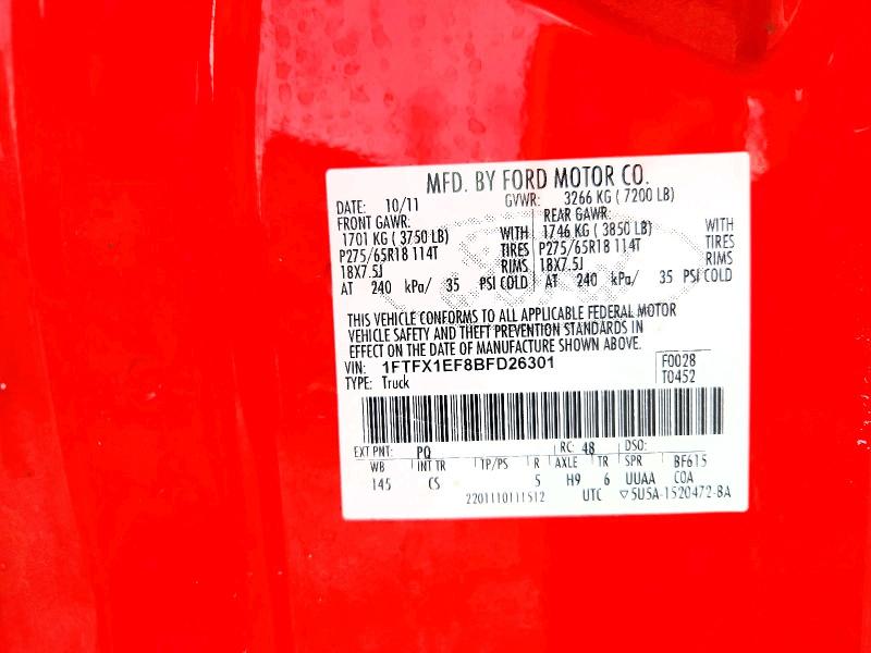 Продажа на аукционе авто 2011 Ford F150, vin: 1FTFX1EF8BFD26301, номер лота: 46608446