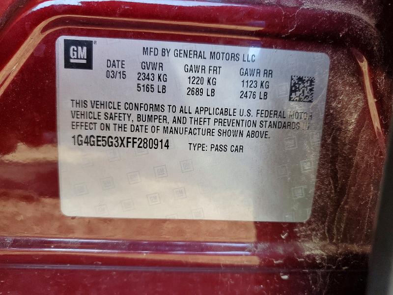 2015 Buick Lacrosse მანქანა იყიდება აუქციონზე, vin: 1G4GE5G3XFF280914, აუქციონის ნომერი: 47583986