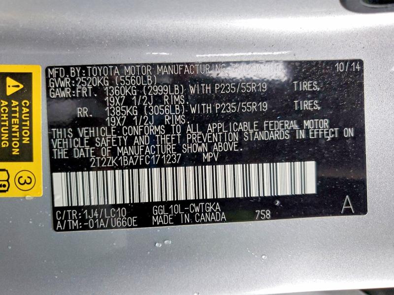 Продажа на аукционе авто 2015 Lexus Rx 350, vin: 2T2ZK1BA7FC171237, номер лота: 46143886