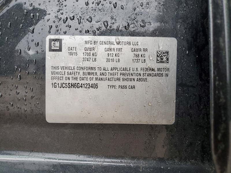 79433755 :رقم المزاد ، 1G1JC5SH6G4123406 vin ، 2016 Chevrolet Sonic مزاد بيع