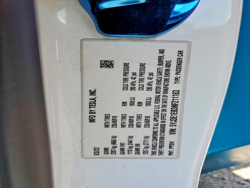Продажа на аукционе авто 2022 Tesla Model 3, vin: 5YJ3E1EB3NF211183, номер лота: 47131156