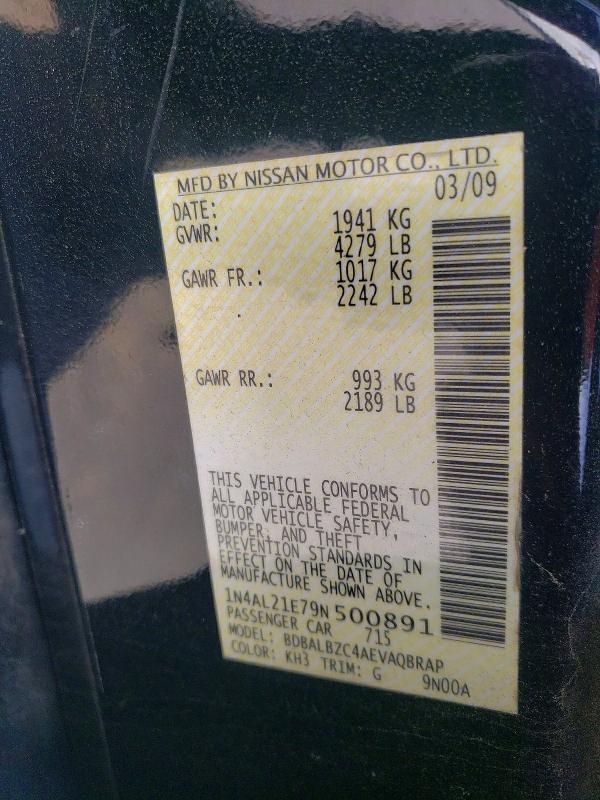 2009 Nissan Altima მანქანა იყიდება აუქციონზე, vin: 1N4AL21E79N500891, აუქციონის ნომერი: 47461696