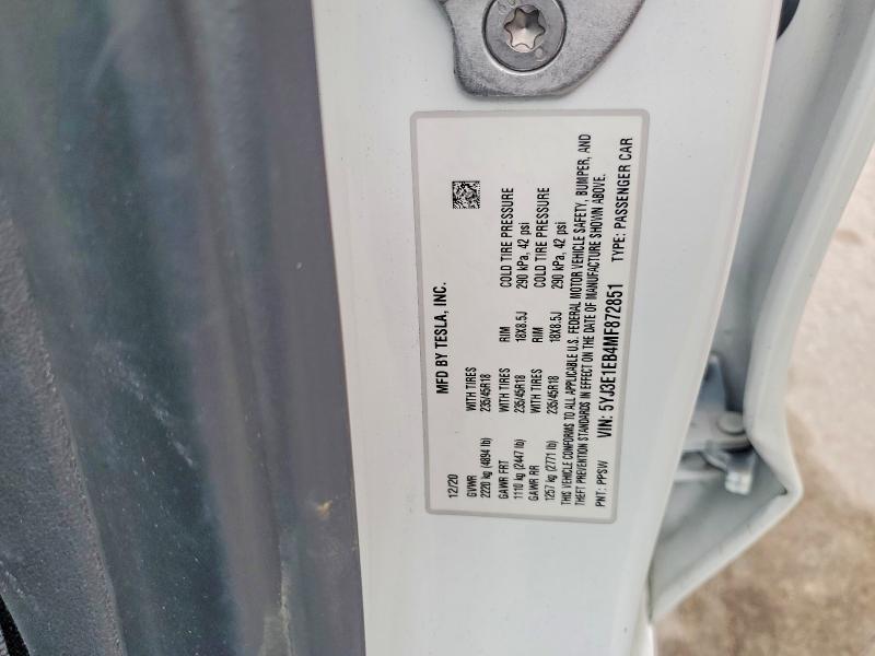 Продаж на аукціоні авто 2021 Tesla Model 3, vin: 5YJ3E1EB4MF872851, номер лоту: 41719236