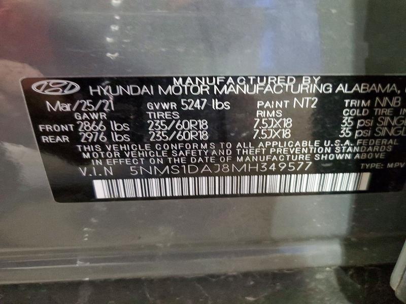 Продаж на аукціоні авто 2021 Hyundai Santa Fe, vin: 5NMS1DAJ8MH349577, номер лоту: 78217035