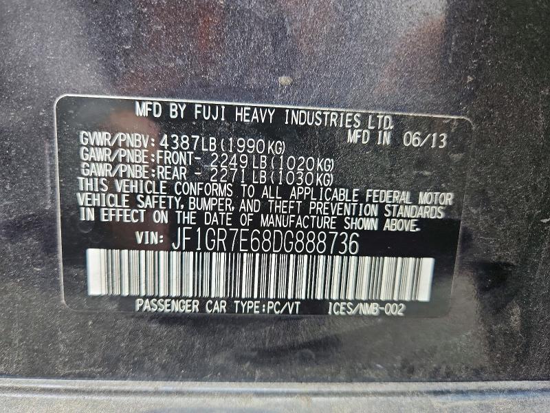 Aukcja sprzedaży 2013 Subaru Impreza, vin: JF1GR7E68DG888736, numer aukcji: 45995856