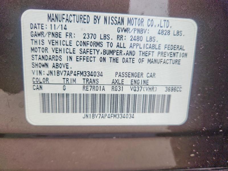 79601145 :رقم المزاد ، JN1BV7AP4FM334034 vin ، 2015 Infiniti Q50 مزاد بيع