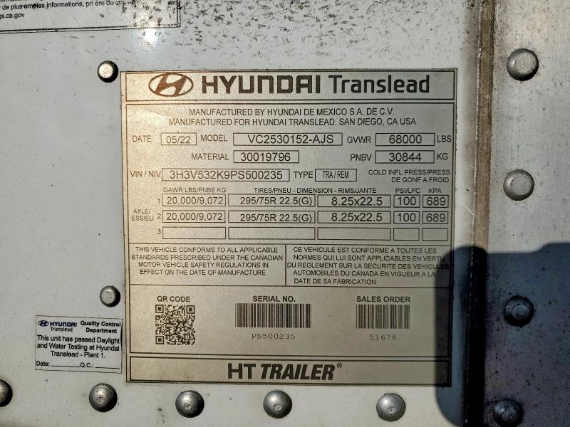 Aukcja sprzedaży 2023 Hyundai Translead Inc Trailers, vin: 3H3V532K9PS500235, numer aukcji: 79078305
