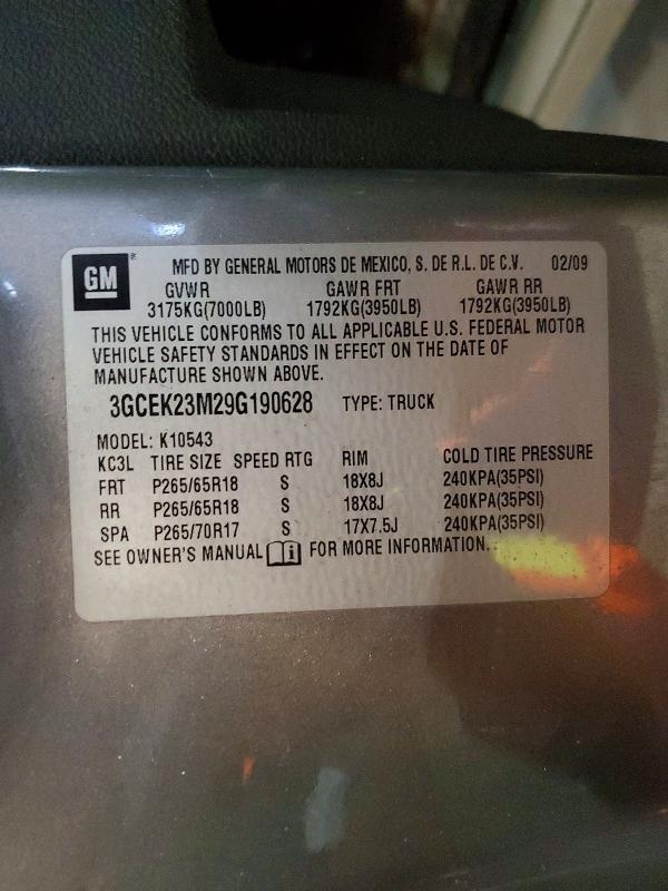 45759146 :رقم المزاد ، 3GCEK23M29G190628 vin ، 2009 Chevrolet Silverado مزاد بيع