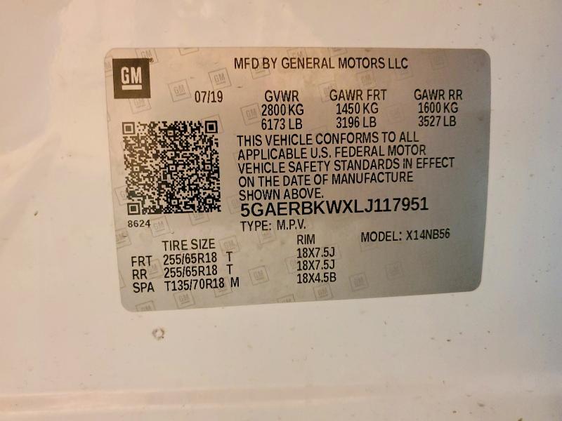 45542406 :رقم المزاد ، 5GAERBKWXLJ117951 vin ، 2020 Buick Enclave مزاد بيع