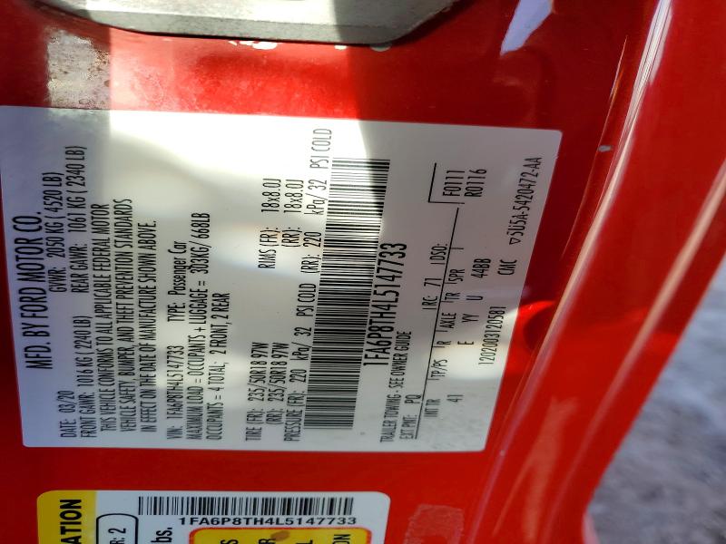 Продажа на аукционе авто 2020 Ford Mustang, vin: 1FA6P8TH4L5147733, номер лота: 79124925