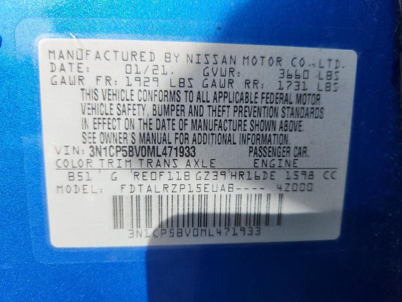 Aukcja sprzedaży 2021 Nissan Kicks, vin: 3N1CP5BV0ML471933, numer aukcji: 47121286