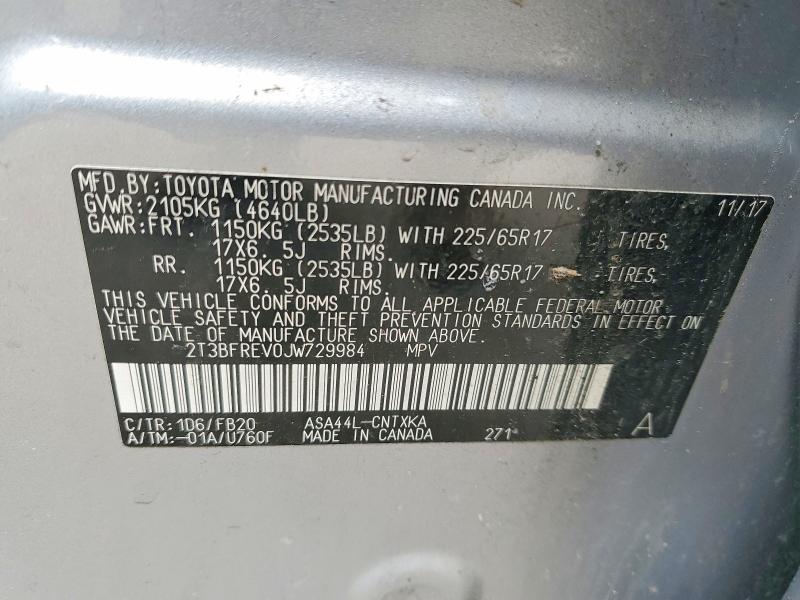 46122526 :رقم المزاد ، 2T3BFREV0JW729984 vin ، 2018 Toyota Rav4 مزاد بيع