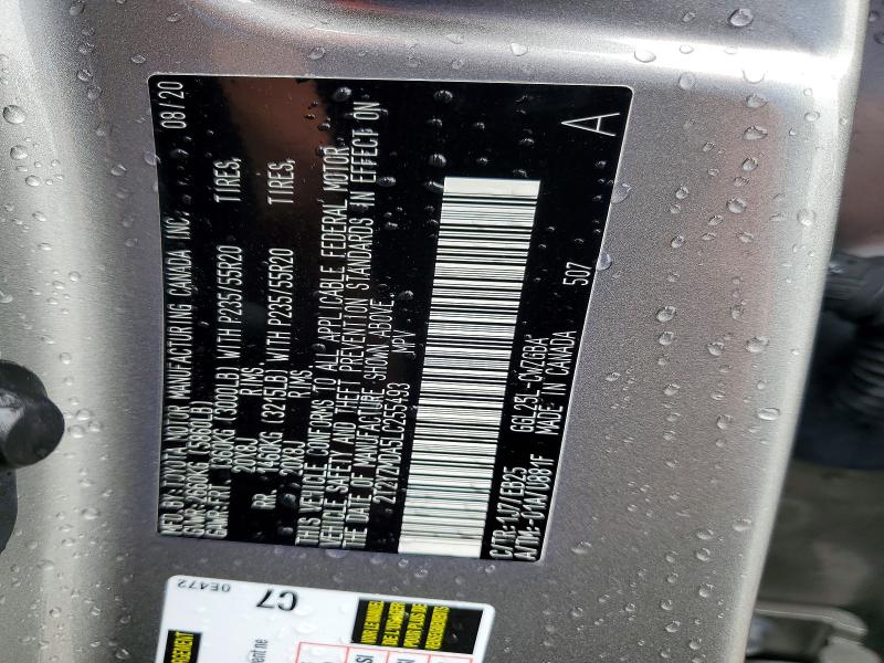 47704086 :رقم المزاد ، 2T2YZMDA5LC255493 vin ، 2020 Lexus Rx 350 مزاد بيع