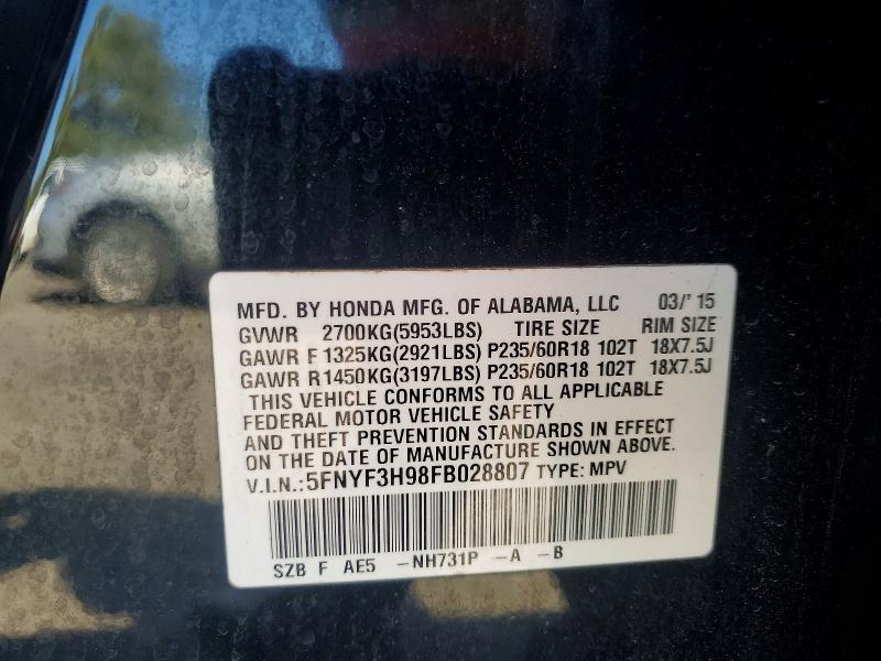 Aukcja sprzedaży 2015 Honda Pilot, vin: 5FNYF3H98FB028807, numer aukcji: 46875286