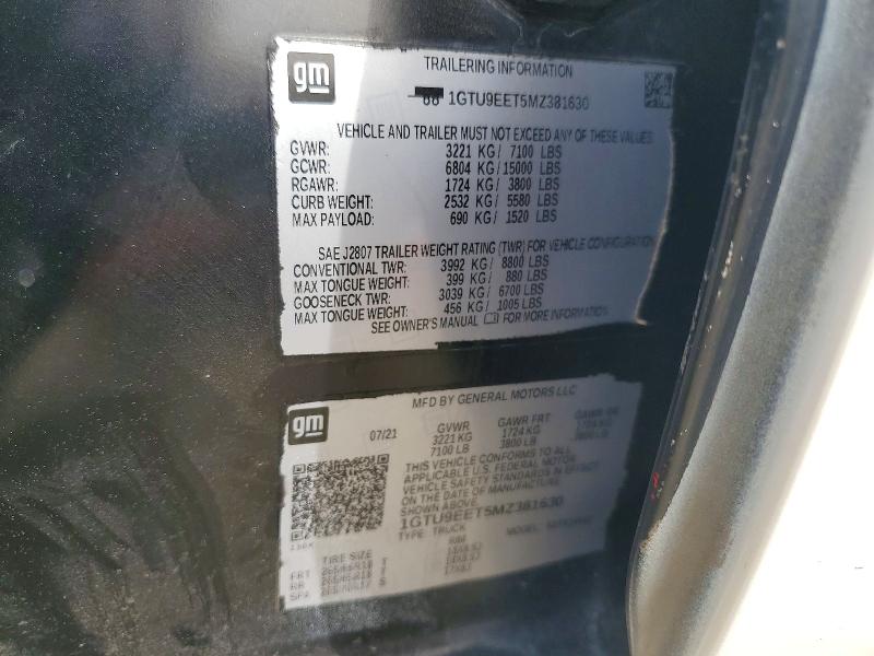 47969466 :رقم المزاد ، 1GTU9EET5MZ381630 vin ، 2021 Gmc Sierra مزاد بيع