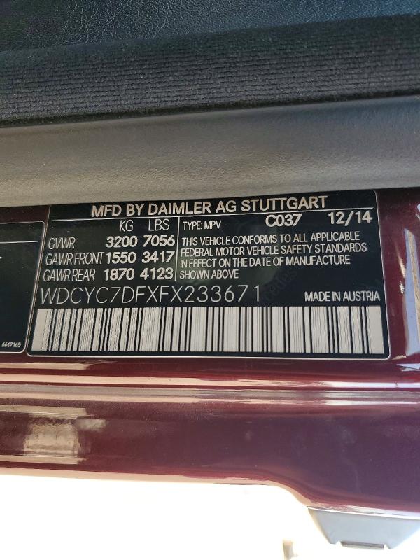 Aukcja sprzedaży 2015 Mercedes-benz G, vin: WDCYC7DFXFX233671, numer aukcji: 79656215
