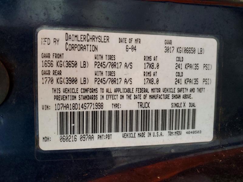 Aukcja sprzedaży 2004 Dodge Ram 1500, vin: 1D7HA18D14S771998, numer aukcji: 79973955