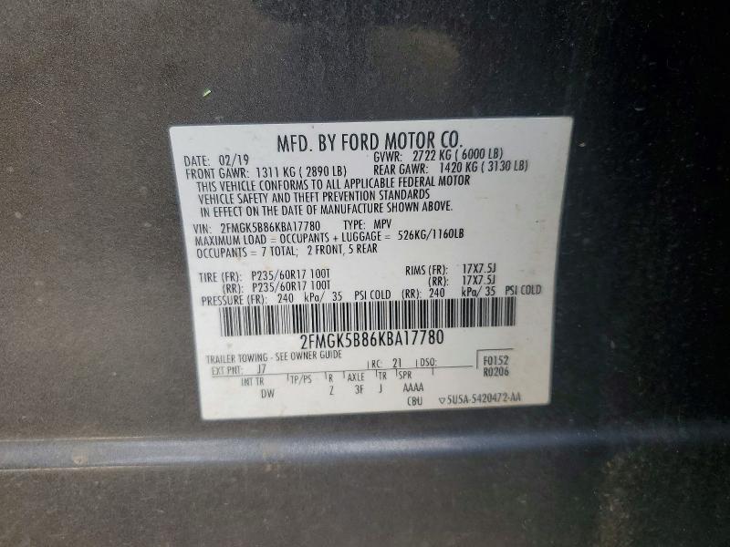 Aukcja sprzedaży 2019 Ford Flex, vin: 2FMGK5B86KBA17780, numer aukcji: 52965786