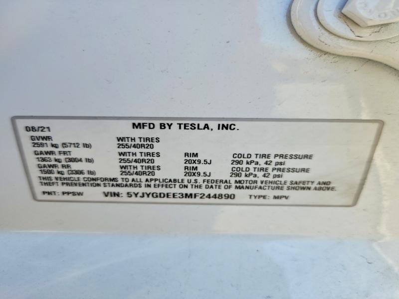Продажа на аукционе авто 2021 Tesla Model Y, vin: 5YJYGDEE3MF244890, номер лота: 46458416