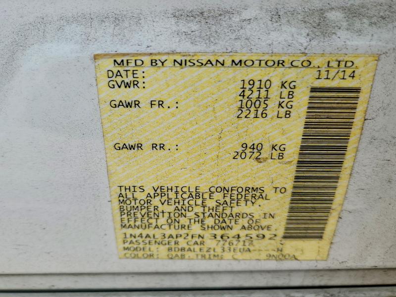 Продаж на аукціоні авто 2015 Nissan Altima, vin: 1N4AL3AP2FN364592, номер лоту: 47083886