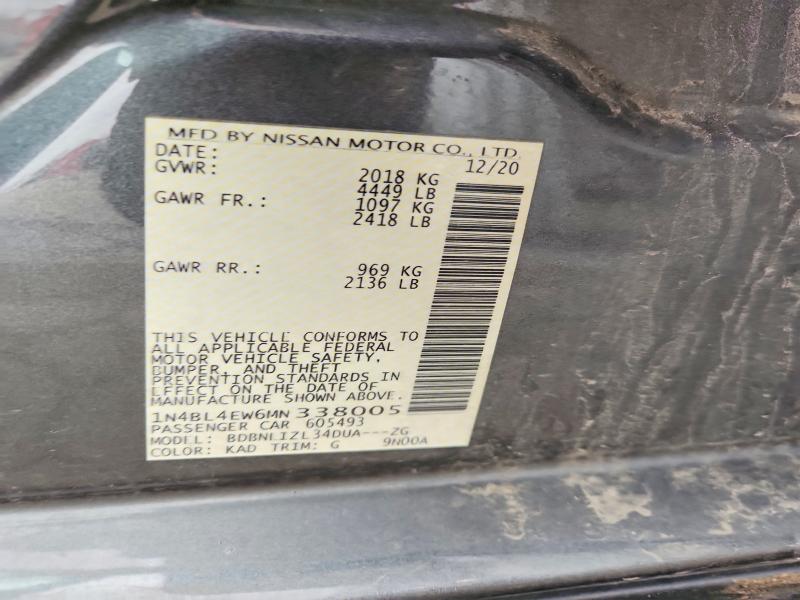 Aukcja sprzedaży 2021 Nissan Altima, vin: 1N4BL4EW6MN338005, numer aukcji: 47965226
