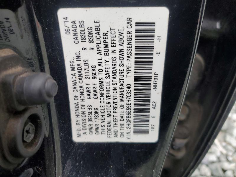 Aukcja sprzedaży 2014 Honda Civic, vin: 2HGFB6E59EH703340, numer aukcji: 79300065