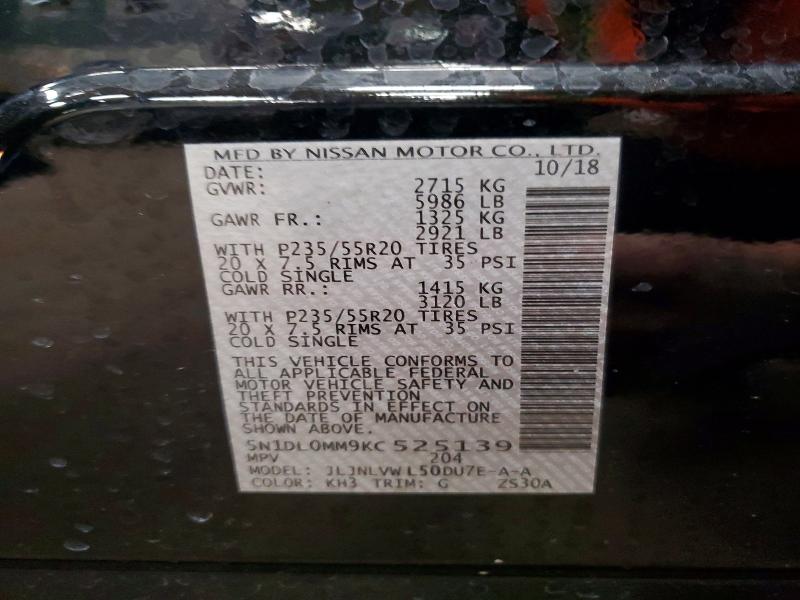 Aukcja sprzedaży 2019 Infiniti Qx60, vin: 5N1DL0MM9KC525139, numer aukcji: 45962726