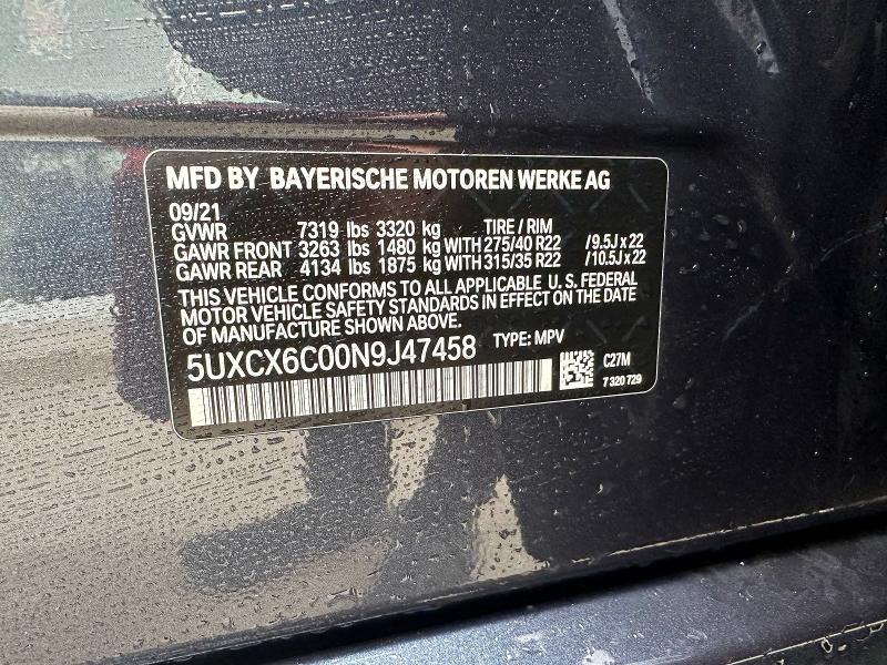 Aukcja sprzedaży 2022 Bmw X7, vin: 5UXCX6C00N9J47458, numer aukcji: 41783176