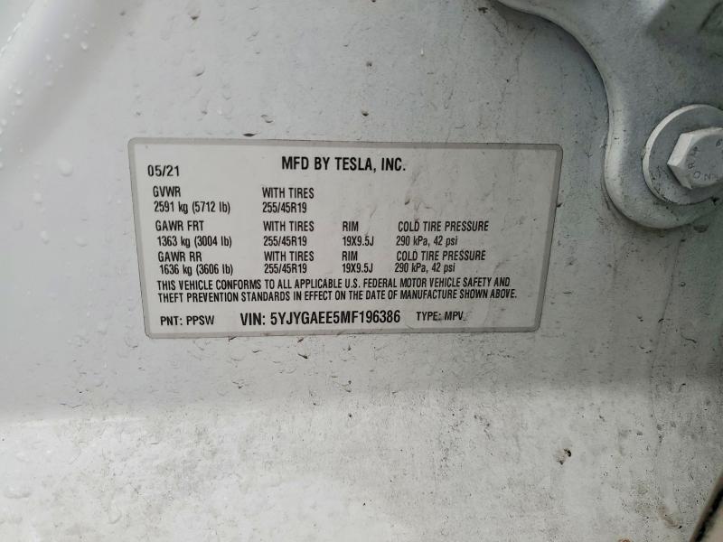 2021 Tesla Model Y მანქანა იყიდება აუქციონზე, vin: 5YJYGAEE5MF196386, აუქციონის ნომერი: 79590745