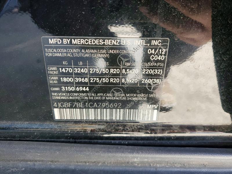Продажа на аукционе авто 2012 Mercedes-benz Gl, vin: 4JGBF7BE1CA795692, номер лота: 46377046