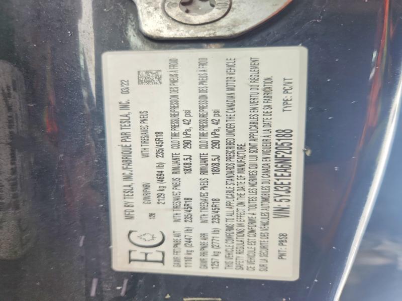 Aukcja sprzedaży 2022 Tesla Model 3, vin: 5YJ3E1EA6NF205188, numer aukcji: 46691286