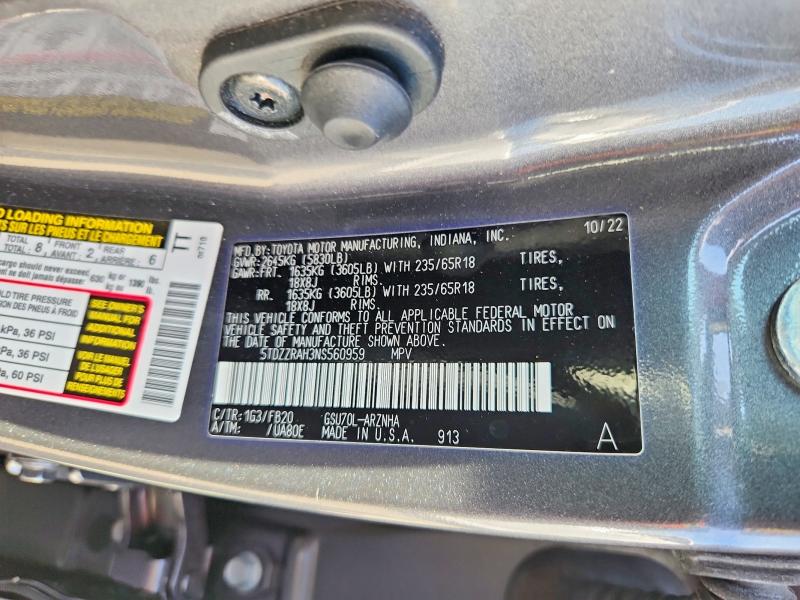 2022 Toyota Highlander მანქანა იყიდება აუქციონზე, vin: 5TDZZRAH3NS560959, აუქციონის ნომერი: 46353866
