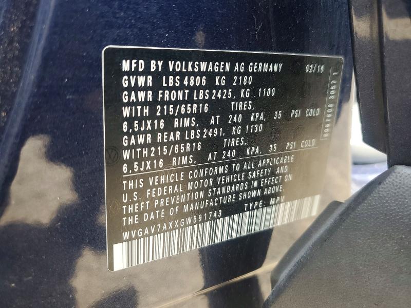 Продажа на аукционе авто 2016 Volkswagen Tiguan, vin: WVGAV7AXXGW591743, номер лота: 79275805
