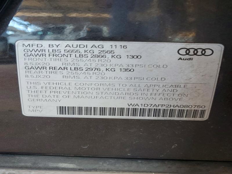2017 Audi Q5 მანქანა იყიდება აუქციონზე, vin: WA1D7AFP2HA080750, აუქციონის ნომერი: 47528676