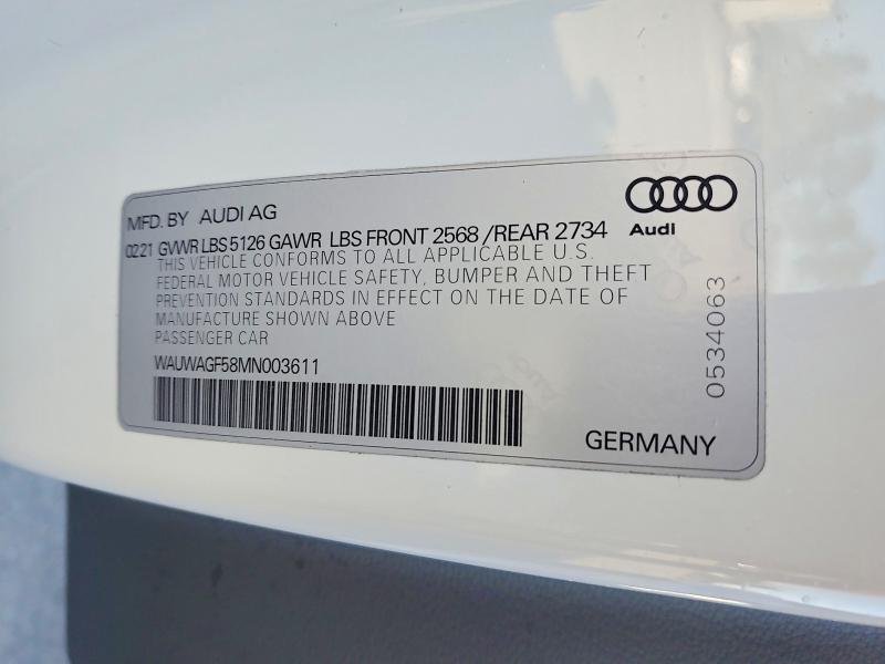 2021 Audi A5 მანქანა იყიდება აუქციონზე, vin: WAUWAGF58MN003611, აუქციონის ნომერი: 46856726