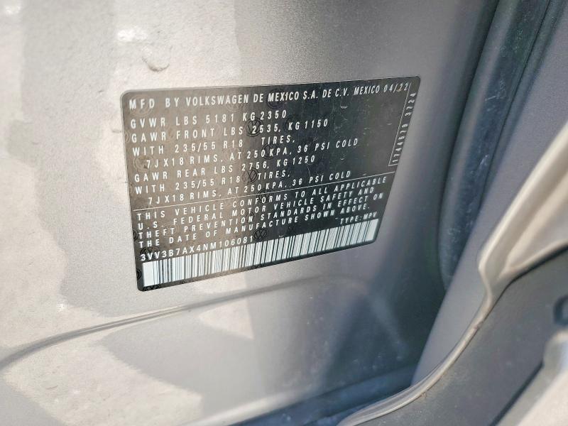 Продаж на аукціоні авто 2022 Volkswagen Tiguan, vin: 3VV3B7AX4NM106081, номер лоту: 46402946