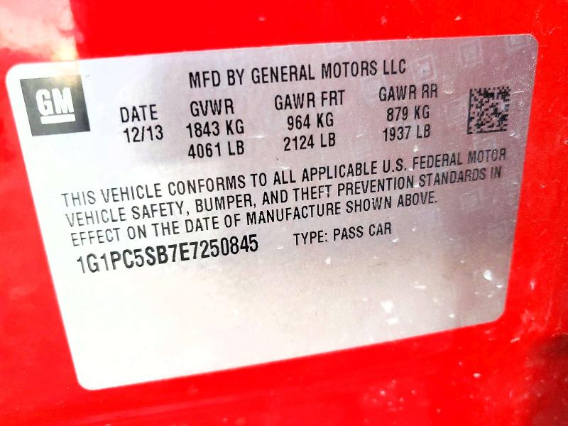 45762546 :رقم المزاد ، 1G1PC5SB7E7250845 vin ، 2014 Chevrolet Cruze مزاد بيع